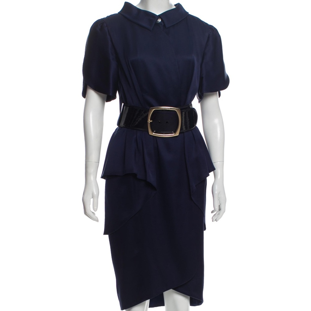 CHANEL navy silk midi vintage dress with belt